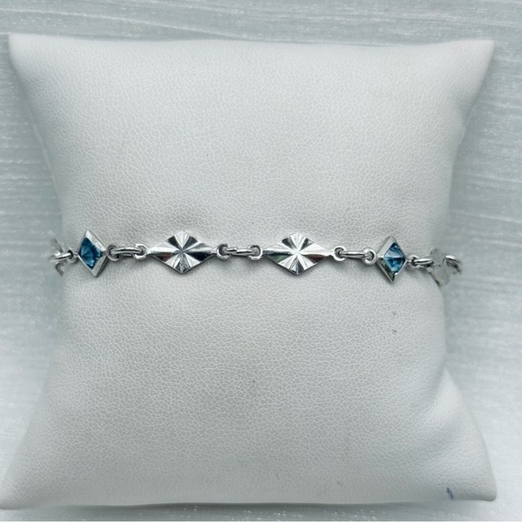 S925 Swiss Blue Crystal Diamond Bracelet 7”